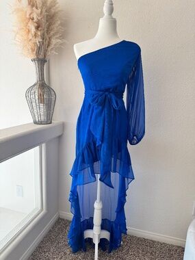 Gianna Bina Electric Blue One-Shoulder Dress - size 4